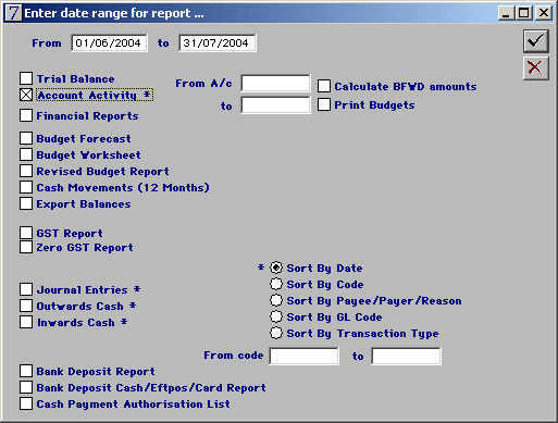 account activity choose